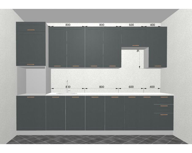 Кухня Квадро 3,2 м (высокие модули/Железо/Серый)