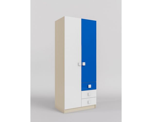 Шкаф 2-х створчатый с ящиками Скай люкс (Синий/Белый/корпус Клен)