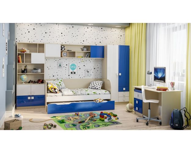 Детская комната Скай Люкс (Синий/Белый/корпус Клен)