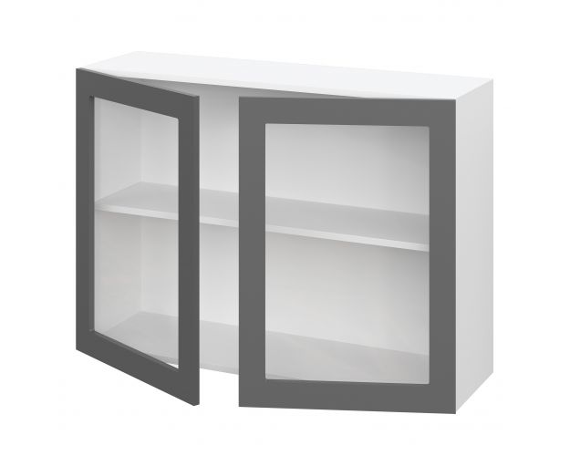 Норд ШВС 1000 Шкаф верхний со стеклом (Софт черный/корпус Белый)