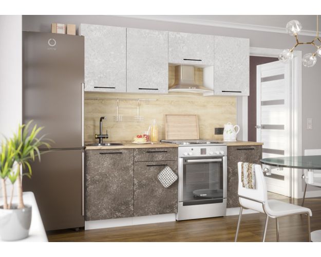 Кухонный гарнитур Нувель 2100мм белый/бетон коричневый