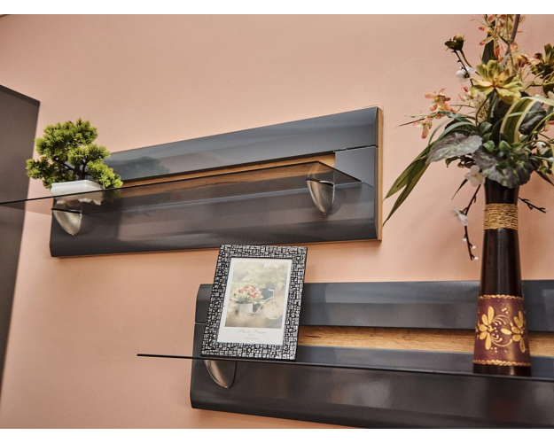 Полка навесная 2 Стокгольм графит глянец / крафт золотой