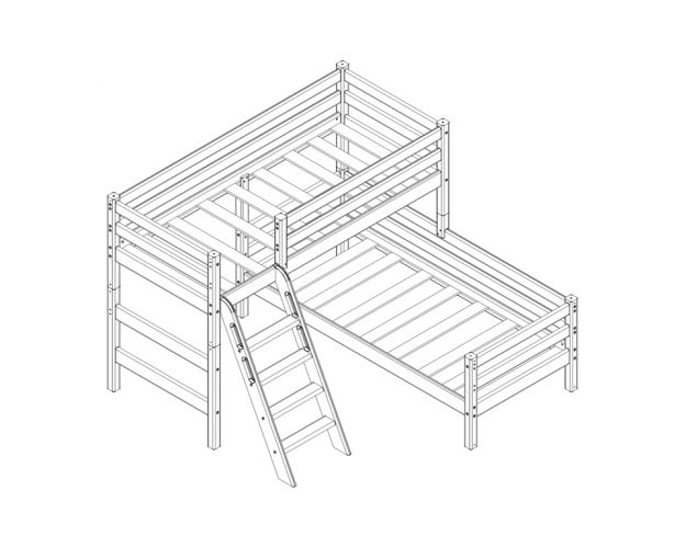 Кровать Соня вариант 8 угловая с наклонной лестницей Белый полупрозрачный
