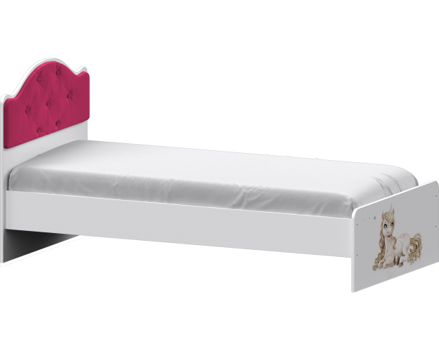 Кровать Каспер с мягкой спинкой и фотопечатью (800х1900)Белый/Ярко-розовый
