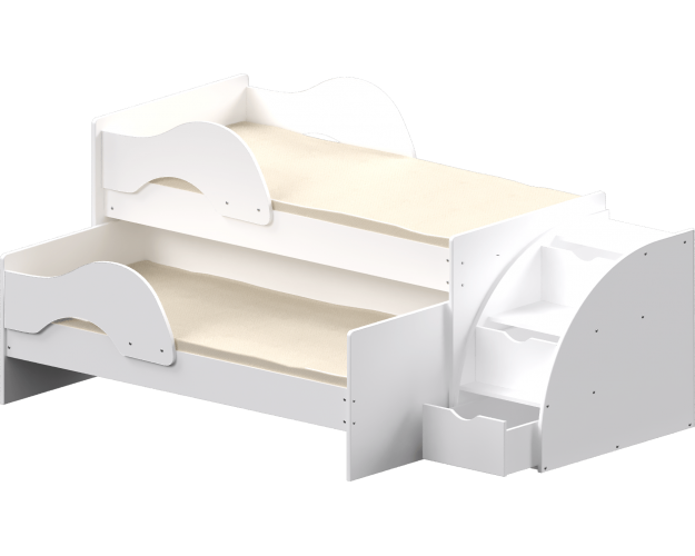 Кровать детская Матрешка выкатная с лестницей Белый