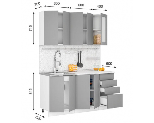 Модульная кухня Норд 1,6 м (Софт даймонд/Камень беж/Белый)