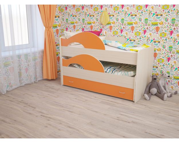 Кровать детская Радуга 1600 Млечный дуб/Оранжевый